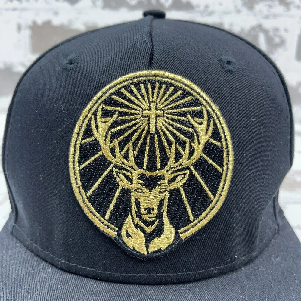 Yagermeister Hat Cap Snapback Black Gold Logo Flat Bill Liquor‎ Beer Yager Bar